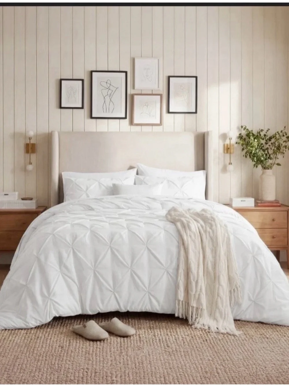 Classic White Pintuck Comforter Set - Soft Elegant Bedding King Size 7 pc